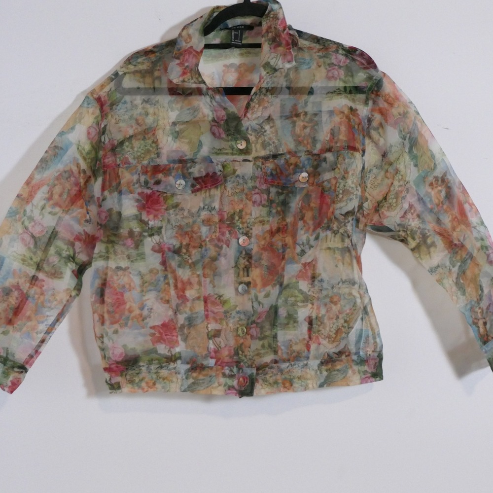 Womens Sheer Cherub Jacket S Multicolor Chore Angelcore Whimsical Ethereal Boho